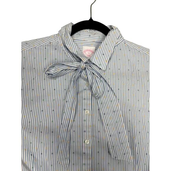 Brooks Brothers Womens Striped Funfetti Tie Neck Button Down Blouse Size 14 - Picture 8 of 10